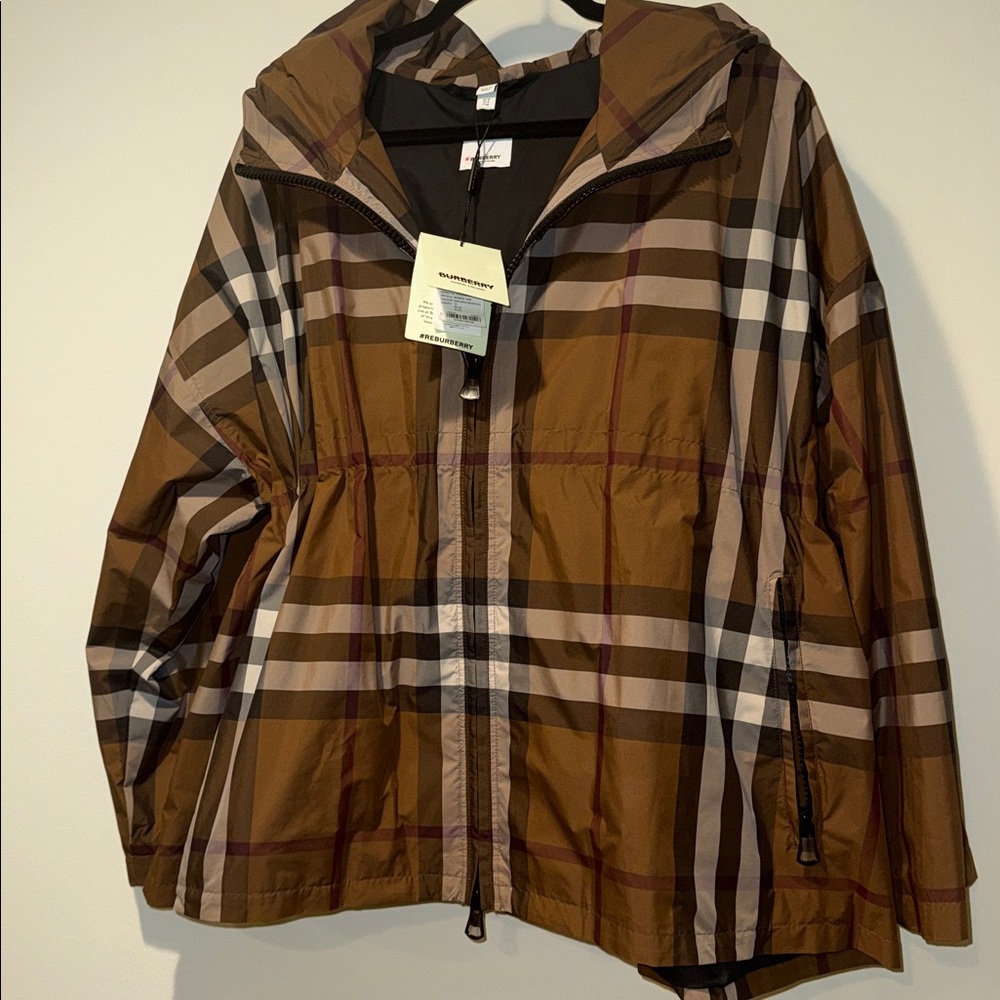 NWT Authentic Burberry Bacton Vintage Check Hooded Jacket Dark Birch Brown